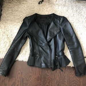 Zara Peplum Real Black Leather Jacket